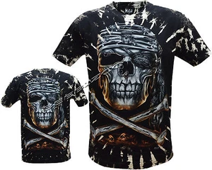 Nueva Camiseta Calavera y Tibias Piratas Brilla en la Oscuridad Tatuaje Gótico Tinte M - 3XL - Imagen 1 de 3