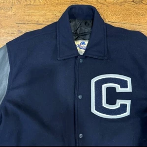 Vintage Maverick Awards UCONN Huskies Blue Varsity Wool Jacket Coat Men's Medium - Picture 1 of 11