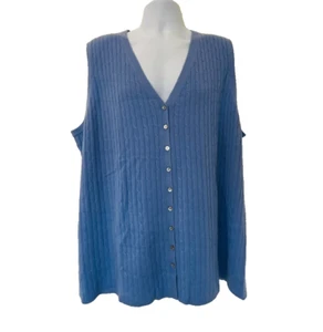 Neu mit Etikett QVC Edelfasern Kaschmir Pullover Weste Größe 2X blau Knopfleiste - Bild 1 von 18