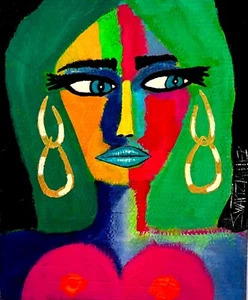 big POP ART colorful unique LADY NUDE Portrait PAINTING upcycle SWARTZMILLER DNA - Picture 1 of 17