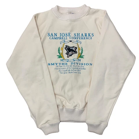 Vintage San Jose Sharks Campbell Conference Smythe Division Knit Cream Sweater Cover
