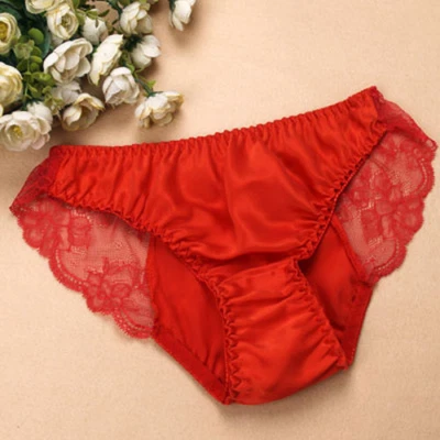 100%桑蚕丝内衣女式低腰性感内裤蕾丝热裤 — 第 1/4 张图片
