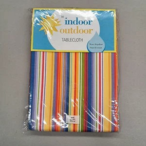NEW Bardwill Home Tablecloth Indoor/Outdoor Oblong Colorful Stripes 60 x 84 inch - Picture 1 of 6