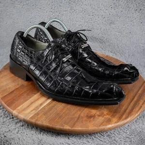 Belvedere Men's Genuine Hornback Crocodile Black Oxford Lace-Up Shoes Sz US 8.5 - Picture 1 of 9