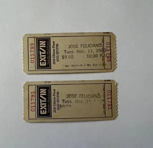 Jose Feliciano Original Concert Ticket Set of 2 EXIT/IN Nov 11, 1980 Nashville - Picture 1 of 3