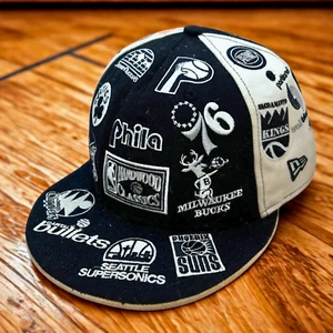 Hardwood Classics NBA Retro Logos New Era 59fifty All Over Fitted Cap Hat 7 3/4 - Picture 1 of 9