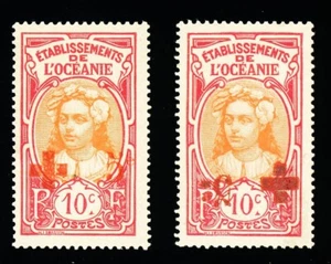 [FRENCH POLYNESIA] 1915 Pair: 5c on 10c B3a/B3b inverted surcharge (MNH/MH) - Picture 1 of 2
