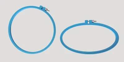 2 Embroidery Hoops Blue Plastic Round 8 Inch Oval 9x4.5 Inch Screw Closure - Image 1 of 4