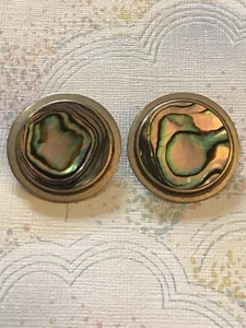 Alpaka Mexiko Ohrringe Vintage Silber & Abalone Perlmutt Clip On 3 cm - Bild 1 von 3