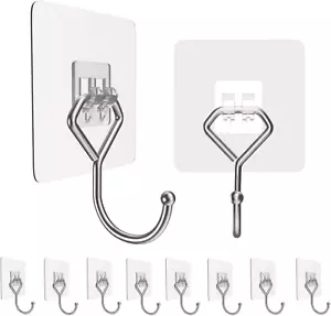 Large Adhesive Hooks 44Ib(Max), Wall Hooks Self-Adhesive Traceless Clear and Rem - Picture 1 of 12