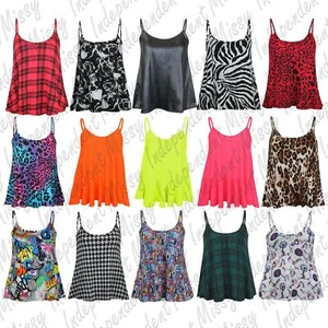 Womens Cami tops Ladies Camisoles Vest Flared Swing Strappy Plus Size Top 8-26 - Picture 1 of 31