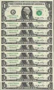 10 FANCY 2006 $1 AB Block FRNs w/DOUBLE Ending Serials - Gem Crisp Uncirculated - Picture 1 of 2