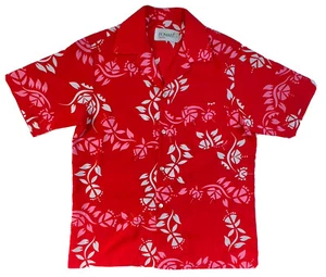 Vintage Pomare Red White Pink Hawaiian Shirt, Men's Size Large, Floral - Picture 1 of 5