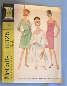 McCalls Sewing Pattern 8325 Gathered Dress Sz Junior 9 Uncut Vintage 1966 - Picture 1 of 2