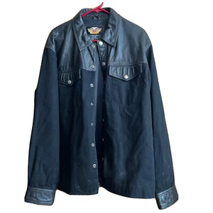 Vintage Harley Davidson Lederbesatz Baumwolle schwarz Jacke geknöpft Herren Größe Large - Bild 1 von 6
