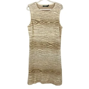 Lauren Ralph Lauren Beige Patterned Knit Dress Midi Sleeveless - Women's Size XL - Picture 1 of 6
