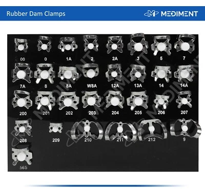 MEDIMENT 31 Pcs Endodontic Rubber Dam Clamps Dental Instrument With Black Tray