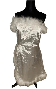 Lencería blanca peluda y material sedoso L/XL de una pieza sin tirantes disfraz de disfraces - Imagen 1 de 8