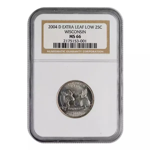 2004 Wisconsin Statehood Quarter NGC MS-66 D EXTRA LOW LEAF - Picture 1 of 2