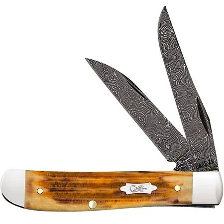 Case xx Knives Mini Trapper Burnt Goldenrod Bone 52422 Damascus Pocket Knife - Image 1 of 1