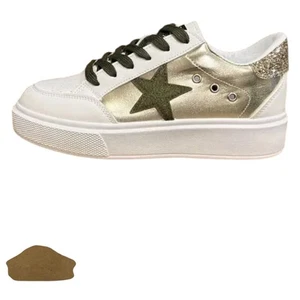 NEW Vintage Havana Lexa Olive Star Casual Womens Sneakers White/Gold/Green 8 - Picture 1 of 13