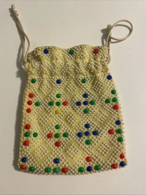 Bolso Boho Hippie Vintage Años 60 70 Multi Punto Caramelo Cuentas Cartera Beige Cordón Foto 1 de 4