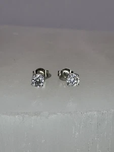 14K Solid White Gold 3MM Lab Created Diamond Solitaire Stud Earrings w/ Backs - Picture 1 of 8