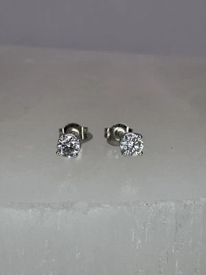 14K Solid White Gold 3MM Lab Created Diamond Solitaire Stud Earrings w/ Backs - Image 1 of 4