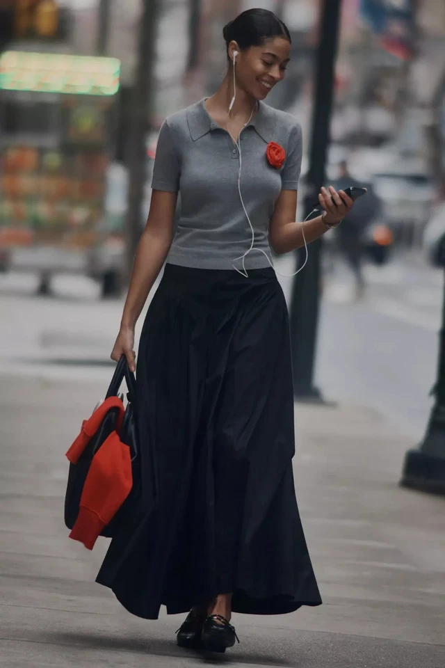 Maxi Falda Anthropologie Maeve Cintura Caída Línea A S Algodón Negro Acampanada Nueva con Etiquetas 44321 Foto 1 de 4