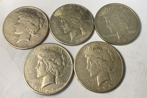 1922-1926 - Peace Silver Dollar- Lot of 5 - 90% Silver - Picture 1 of 2