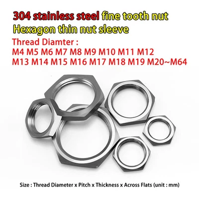 1 Stück M28 M29 M30 M31 M32 M33 M34 M35 SUS304 Stahl Feinzahnmutter Sechskant Dünnmuttern - Bild 1 von 3