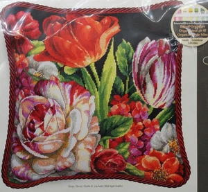 Dimensions Bouquet On Black Needlepoint Kit 14"X14" Floral Design by Lisa Audit - Picture 1 of 8