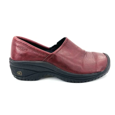 Zapatos de trabajo antideslizantes de cuero borgoña PTC utilitarios 8 Keen para mujer Foto 1 de 4