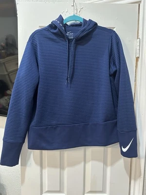 Nike Hoodie Women's Med- In Navy Blue Dri Fit Texture Hooded Sweatshirt Pullover - Image 1 of 4