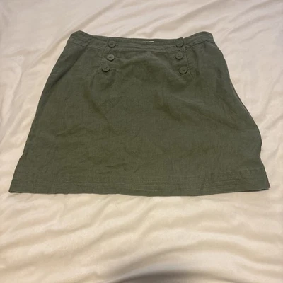 Minifalda Max Studio 100 % lino para mujer talla 8 verde militar línea A Foto 1 de 3