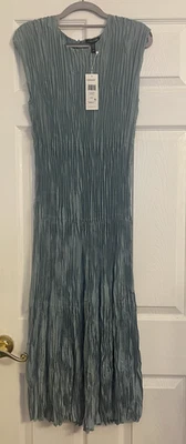 NUEVO CON ETIQUETAS $388 Vestido Eileen Fisher Sea Foam Seda Triturada F/L Niveles Grande Foto 1 de 4
