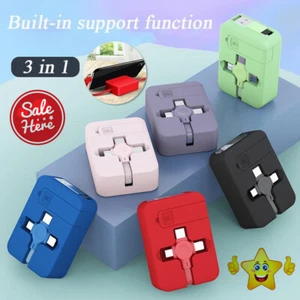 Wysuwana ładowarka USB 3 w1 Kabel do transmisji danych Typ-C Micro USB ze stojakiem na telefon - Zdjęcie 1 z 19