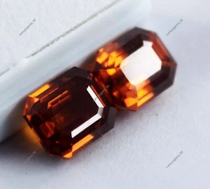 14 Ct NATURAL Sapphire Orange Emerald Shape CERTIFIED Loose Gemstone PAIR - Bild 1 von 7