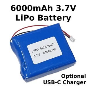 6000mAh 585460-3P Lipo Battery - Lithium Ion Polymer 3.7V-4.2V + USB-C Charger - Picture 1 of 4