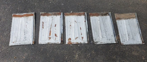 5 Antique tin Barn Roof Shingles 9" x 14" REDUCED SALE Cover