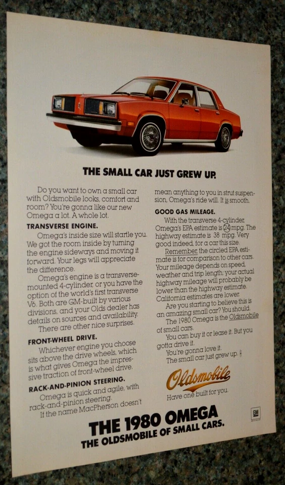 Oldsmobile Omega 1980 anuncio original impreso anuncio 80 Foto 1 de 1