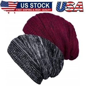 2 Pack Winter Slouchy Beanie Hat for Women & Men, Knit Soft Cozy Oversized Warm - Picture 1 of 7