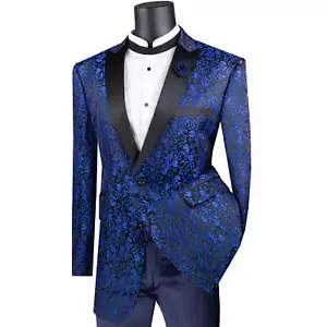 VINCI Men's Blue Paisley 2-Button Regular Fit Tuxedo Jacket - NEW - Picture 1 of 27
