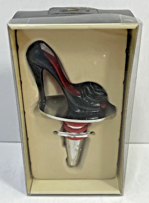 Zapato de tacón alto negro y rojo tapón de vino/botella (zapato 1-3/4" de alto) Foto 1 de 4