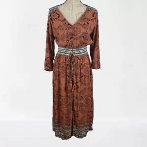 American Rag Cie Medium Boho Midi Dress Rust Floral Cottagecore - Picture 1 of 8