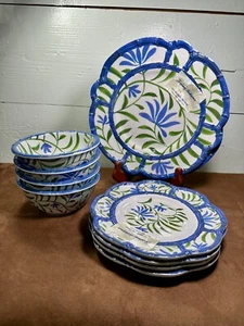 Tommy Bahama Set Of 12 Melamine Scalloped Plates Dinner Salad Cereal Blue Green - Picture 1 of 10
