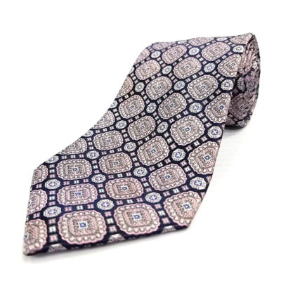 Pierre Cardin Luxury Narrow Tie Pink Blue Geometric Pattern Necktie 60" x 3.25" - Image 1 of 4