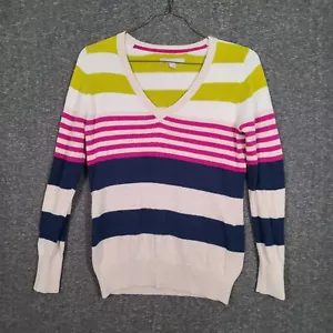 Old Navy V-Neck Sweater Women's Medium Long Sleeve Multicolored Stripe - Picture 1 of 9