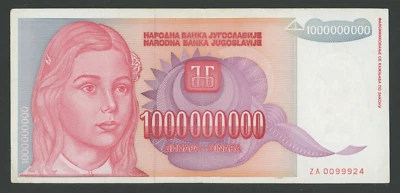 🔴YUGOSLAVIA  1 000 000 000 Dinara  1993 VF   Serial prefix: ZA   REPLACEMENT🔴 - Image 1 of 2