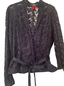 JS Collection Ladies 2 Pc Navy Lace Beaded Appliqué Jacket W/ Satin Tank Size 10 - Picture 1 of 21